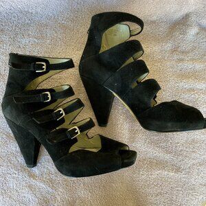 Franco Sarto Black Suede Strappy Heels – Size 8M